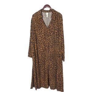 H&M Maxi Shirt Dress Women's XXL Animal Button Front Drapey Flowy Boho
